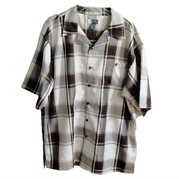 GB Black Label Men's Button Up Shirt Size 2XL White Brown Short Sleeves - Picture 1 of 5